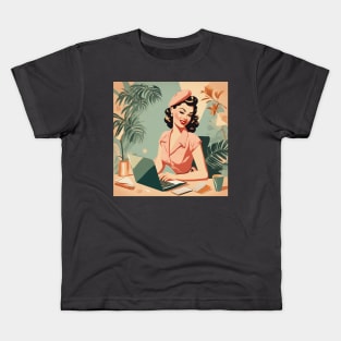 Vintage Vibes Art Macbook Retro Pin Up Girl Wink Kids T-Shirt